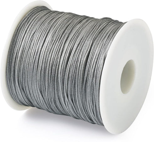 Cheriswelry 100M 0.8mm Nylon Beading Cord Gray Chinese Knotting Rattail Macrame Thread String Roll for Jewelry Making Kumihimo Wrapping Supplies D...