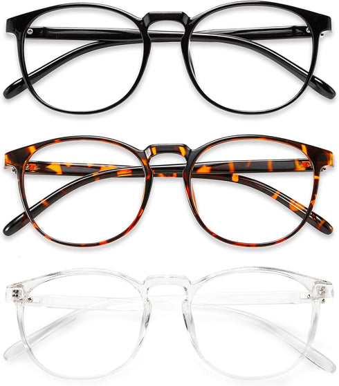 Przene 3 Pack Blue Light Blocking Glasses Women/Men,Retro Round Computer Glasses Anti Eye Strain/UV/Glare, Gaming Glasses. (Black/Crystal/Amber).....