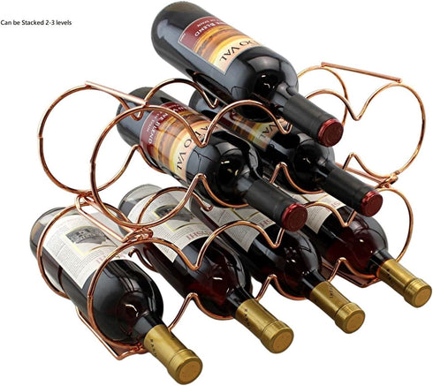 Dependable Industries inc. Essentials Rose Gold Stackable Table Top Wine Rack - Holds up to 7 Bottles and Keeps Wine Horizontal to Prevent Oxidati...
