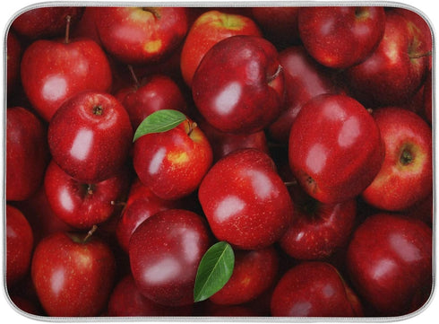 Fruit Red Apples Dish Drying Mat, 18x24inch Soft Foldable Absorbent Dishes Drainer/Rack Pad for Kitchen Countertop...
