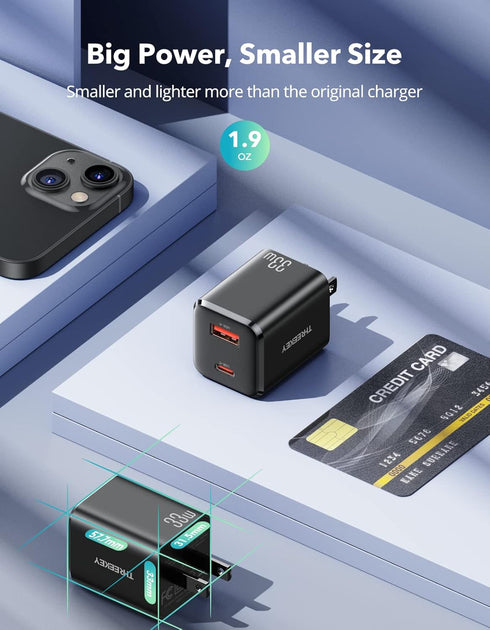 THREEKEY 33W Dual USB C Charger, Fast Charging Power Adapter Compatible with iPhone 12-16, iPad Pro, MacBook, Samsung S23/S22/Note 20/10/9/8 (Blac...