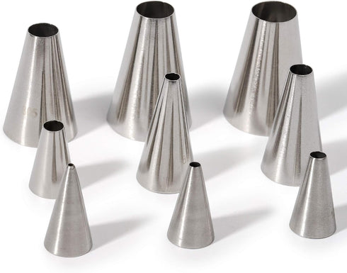 Round Piping Tip Set – 9 Stainless Steel Pastry Tips in Graduated Sizes with 20 Disposable Decorating Bags for Cupcakes, Cakes, Cookies, and Frost...