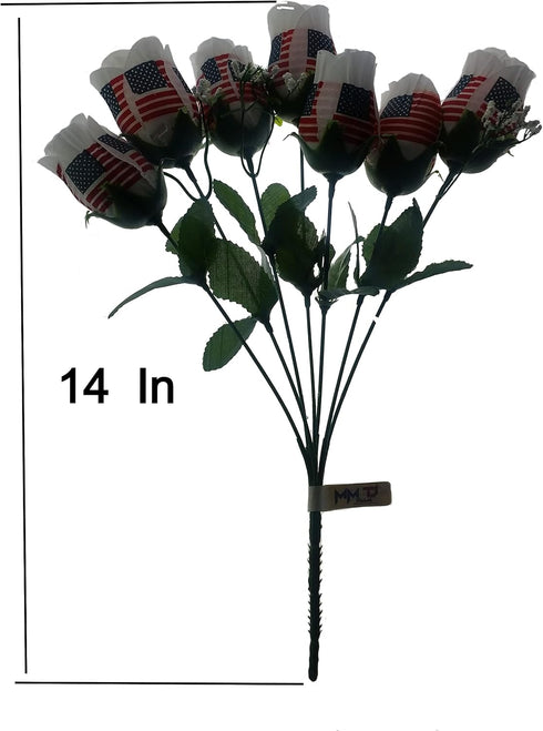 Patriotic Flowers, US Flag, Memorial Day, 4th of July Decor America Veterans Day, One Bouquet 7 Stems Red White Blue...