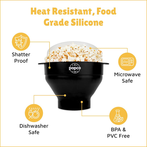 Popco Silicone Popcorn Maker - Microwave Popcorn Popper with Handles - Collapsible Bowl, Heat-Resistant, Easy to Clean, Ideal for Family Movie Nig...