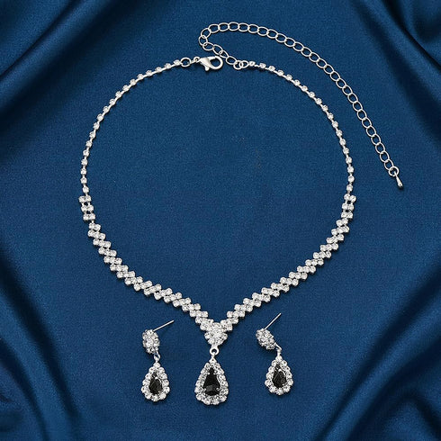 YOOESTORES82 Rhinestone Wedding Jewelry Sets for Women Bridal,Glitter Crystal Teardrop Statement Prom Earrings Necklace Party Costume Jewelry Sets...