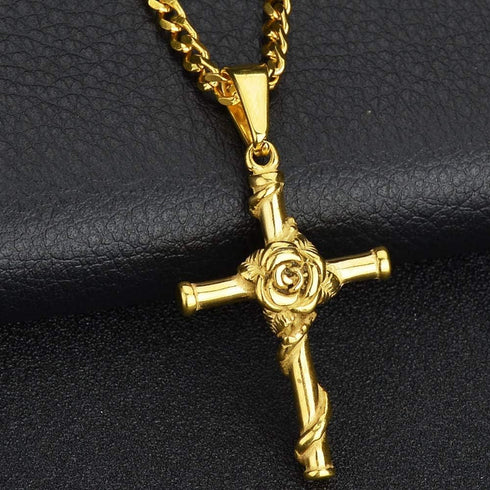 Jude Jewelers Stainless Steel Rose Flower Christian Cross Pendant Necklace...