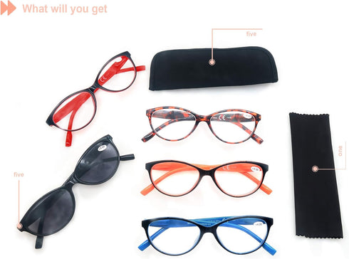 HEEYYOK Reading Glasses Women 1.50 5-Pack,Beautiful Women Readers,Quality Spring Hinge Colorful Inculding Sun for Reading Outdoors...