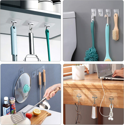 Adhesive Hooks Removable Wall Hooks 13 LB Ceiling Hook Transparent Seamless Waterproof and Oil Proof for Cabinet Kitchen Bathroom Ceiling Office W...