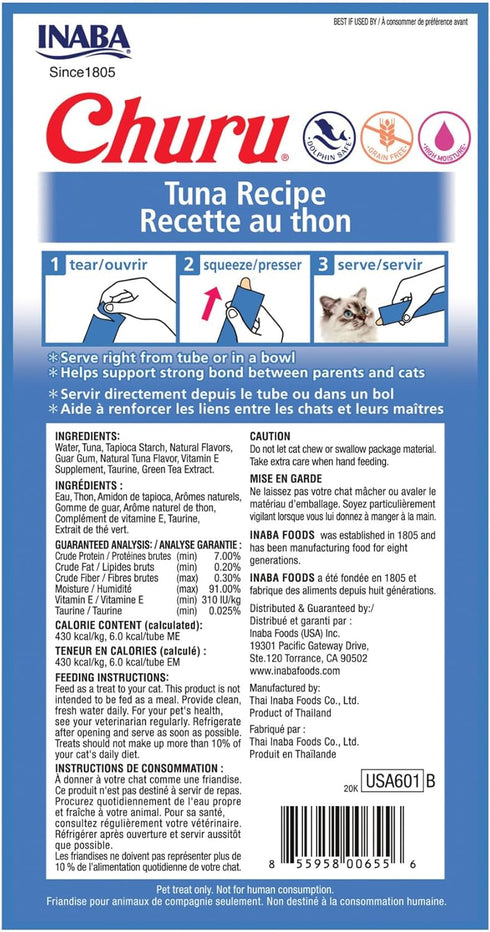 INABA Churu Cat Treats, Grain-Free, Lickable, Squeezable Creamy Purée Cat Treat/Topper with Vitamin E & Taurine, 0.5 Ounces Each Tube, 24 Tubes (4...