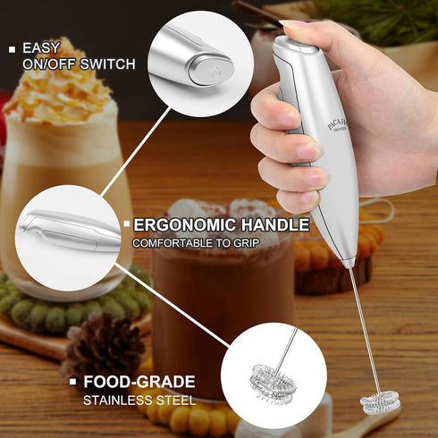 Powerful Milk Frother with Stand with Double Whisk, Handheld Electric Foam Maker, Hand Mixer Wand, Portable Mini Blender Foamer Stirrer for Coffee...