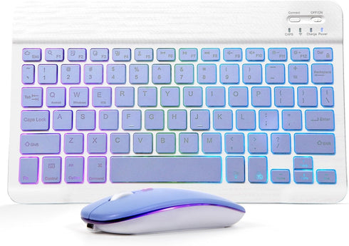 Bluetooth Keyboard and Mouse Combo for iPad - Rechargeable Wireless Keyboard & Mouse with 7-Color Backlit Compatible with iPad 9th/8th Gen, iPad P...
