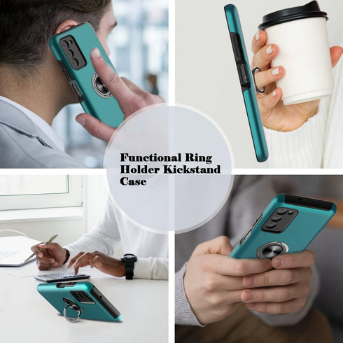for Samsung Galaxy A03S Phone Case with TPU Screen Protector, Ring Holder Kickstand Drop Proof Protective Slim Hard Dual Layer Stand Non-Slip Toug...