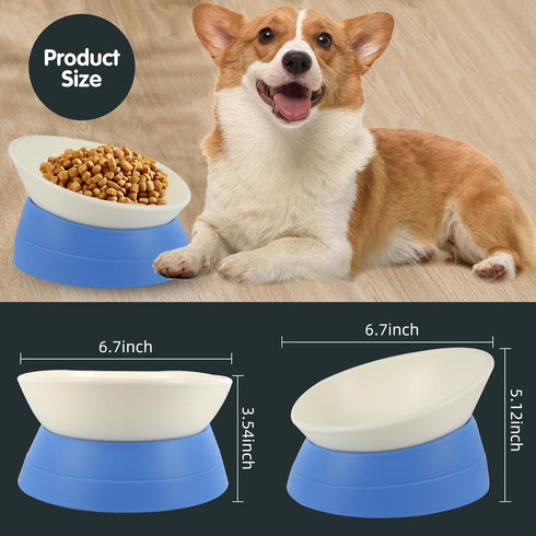 Bulldog Bowl Anti-Slip Dog Cat Dish Detachable Rubber Dog Bowl Pet Sterile Tilted Pet Feeder Slope Base (Blue, 2 Cup (Small/Medium Dog))...