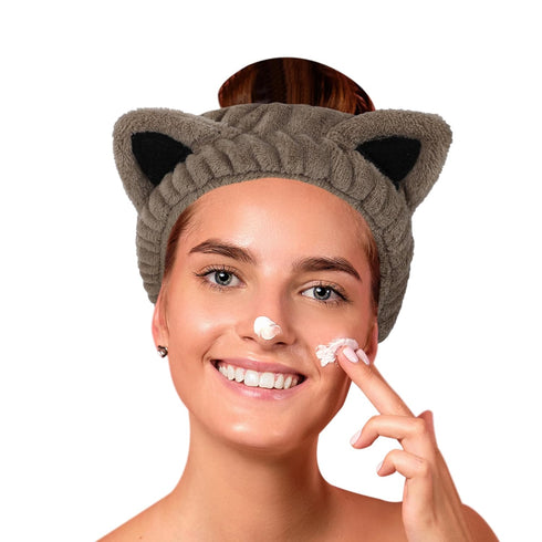 Facial Spa Headband Cosmetic Makeup Headband Skincare Headband for Washing Face Makeup (Cat Ear Brown)...