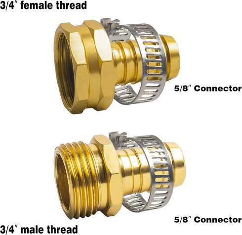 Xiny Tool Hose Repair Connectors with Claps, 5/8" Aluminum Garden Hose Repair Kit, Female and Male Hose Connectors & Fitting with Stainless Steel ...