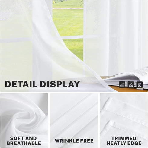 MRTREES White Sheer Curtains 34 x 24 inch Length Kitchen Tier Short Curtains Light Filtering Rod Pocket Voile Cafe Curtains for Basement Bathroom ...