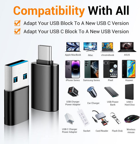 Temdan USB to USB C Adapter 4 Pack,?2*Type C Female to A Male Charger Converter?&?2*USB C Male to USB Female? for Apple Watch Ultra 8 9,iPhone 15 ...