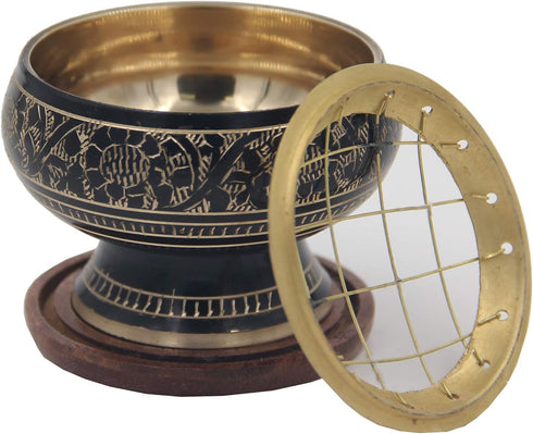 DharmaObjects Decorated Brass Charcoal Incense Burner...