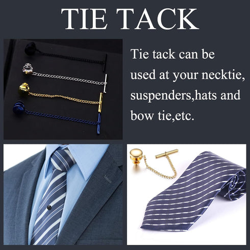 Thunaraz Tie Tacks for Men Tie Bar Clip for Regular Ties Necktie Mens Tie Tacks Clutch with Chain for Wedding Business Tie Pin Clips Mixes Color...