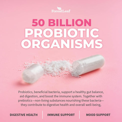 ForestLeaf Womens Probiotic 50 Billion CFU with Organic Prebiotics, Digestive Enzymes, Cranberry, D-Mannose - Prebiotics Probiotics for Women Dige...