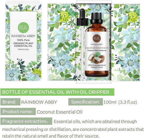 Coconut Essential Oil (100ML), 100% Pure Natural Organic Coconut Oil for Diffuser, Massage, Skin Care, Yoga...