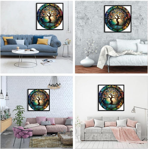 JFYHAB 5D Diamond Painting Kits Life of Tree Stained Glass DIY Diamond Full Round Drill Diamond Art Painting for Adults Tree Diamond Painting Full...