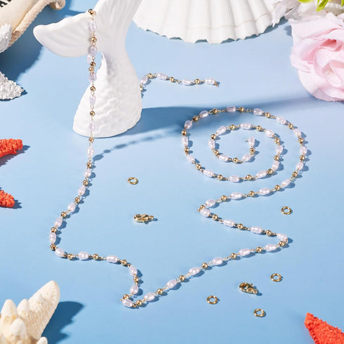 Magibeads 1 Yard Imitation Pearl Chain Belt 4.5-5mm Faux Pearl Brass Chain Golden Jewelry Making Chain with Jump Rings Lobster Clasps for Necklace...