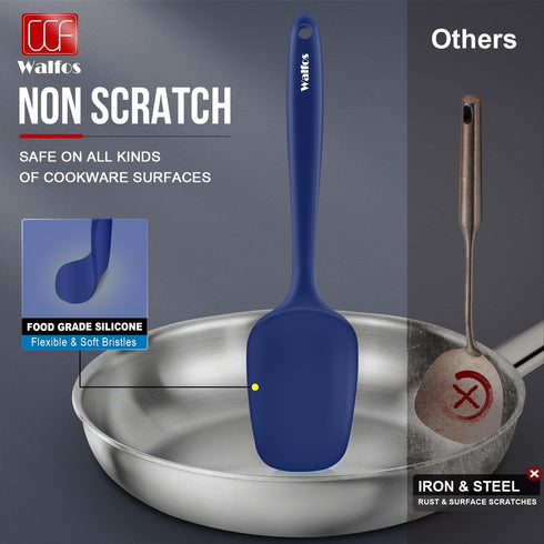Walfos Silicone Spatula Set (5pcs) - 600? High Heat Resistant Kitchen Spoon Navy Blue Spatulas for Cooking Mixing & Baking, Strong Steel Core and ...