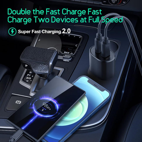 60w Car Charger Super Fast Charging 2.0 Dual-Port (45W+15W) with USB C to C Cable for Samsung Galaxy S24 Ultra/S24/S24+/S23,S22,S21/S21 Ultra/ S21...