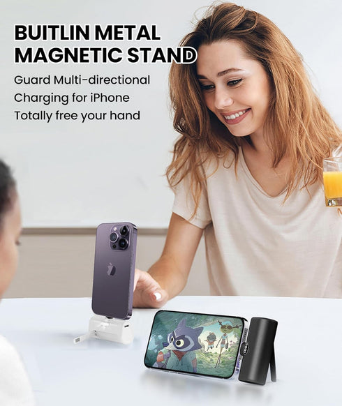 Small Portable Battery Charger for iPhone, Little Battery Pack with Metal Stand/100%-0% LCD Display/Back LED Flashlight Mini Power Bank Charger fo...