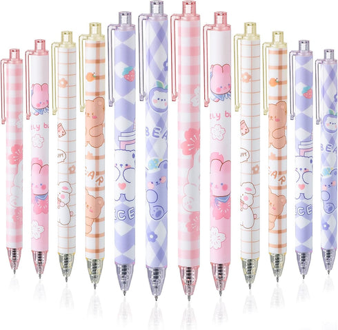 12 Pcs Kawaii Gel Ink Pen 0.5 mm Black Ink Kawaii Pens Retractable Fine Ballpoint Pen Stylish School Pens for Boys Office Girls Stationery Supplie...