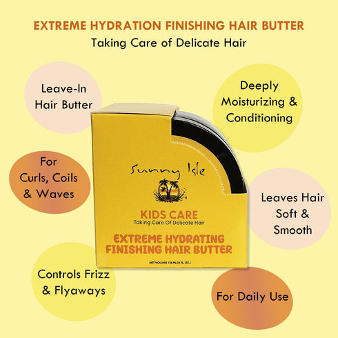 Sunny Isle Kids Care Extreme Hydrating Finishing Hair Butter 4oz | Gentle Care Formula for Daily Use | Promotes Softer, Smoother Hair | Frizz & Fl...