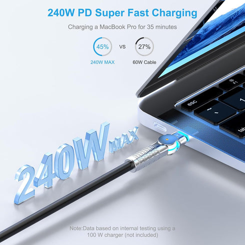 USB C to USB C Cable 240W 10FT, 180° Rotating Head with LED Type C Charger Cable Fast Charge for iPhone 15/15Pro/15Plus/15ProMax,MacBook Air,iPad ...