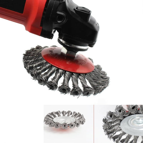 4 Inch Twisted Knotted Wire Wheel Brush for Angle Grinder - 5/8 Inch-11 Threaded Arbor Carbon Steel Wire Brush for Heavy&Light Cleaning Rust, Pain...