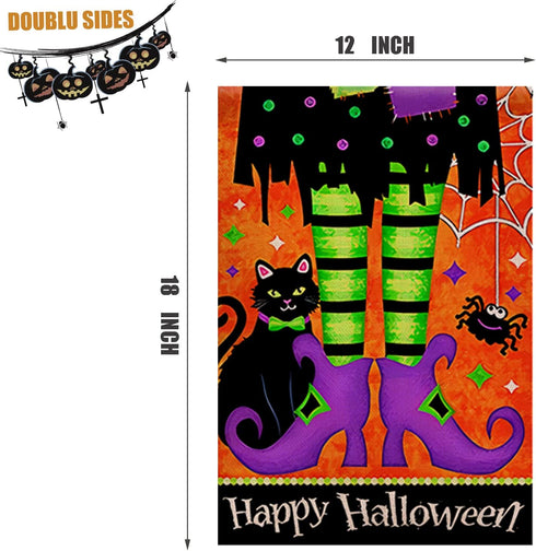 Halloween Garden Flag 12×18 Inch Rustic Black Farmhouse Decor for Seasonal Holiday Yard (Halloween Flag 12"X18" C)...