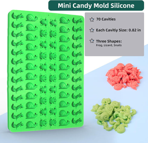 Mini Animal Silicone Mold - 70 Cavities Chocolate Candy Molds with Frogs, Lizards, Snails Shape for Making Gummy/Cake Decor/Fondant/Biscuits/Fruit...