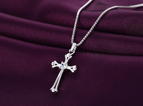 925 Sterling Silver Inlaid Crystal Cubic Zirconia Cross Pendant Necklace...