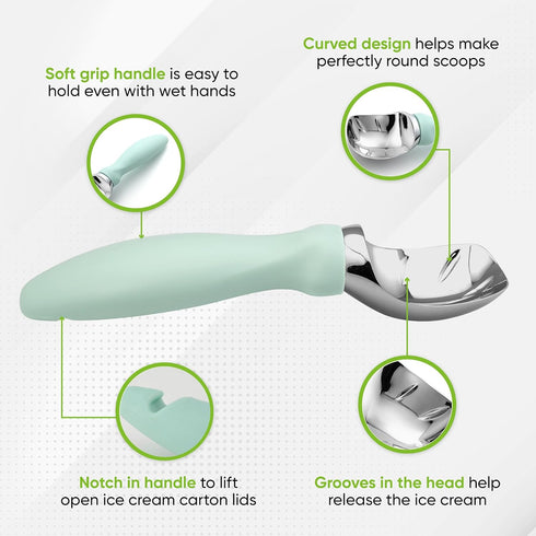 Spring Chef Heavy Duty Ice Cream Scoop with Comfortable Handle, Professional Metal Ice Cream Scooper for Gelato, Sorbet, Cookie Dough, Frozen Yogu...