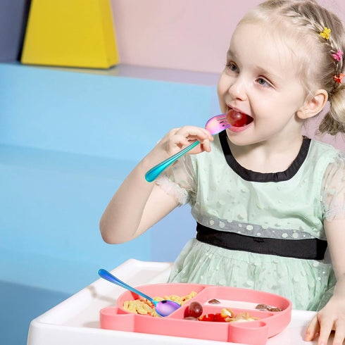 LIANYU 6-Piece Kids Forks and Spoons Silverware Set, Rainbow Children Toddler Utensils Set, Stainless Steel Child Flatware Cutlery Set for Home Pr...