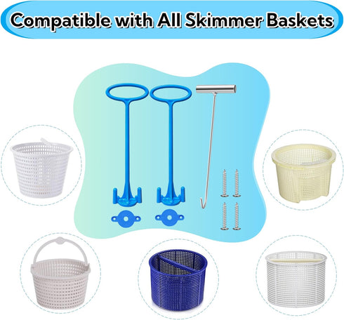 2PCS Skimmer Basket Handle & Pool Skimmer Basket Hook, Pool Accessories for Inground Pools, Pool Skimmer Handle Fit All Skimmer Baskets, Pool Filt...