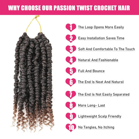 Ombre Brown Passion Twist Hair 10 Inch 6 Packs Passion Twist Crochet Hair for Black Women Pre Looped Short Passion Twist Hair Pre-twisted Bohemian...