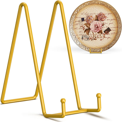 TR-LIFE 4 Pack 10 Inch Large Plate Stands for Display - Gold, Metal Picture Frame Holder Stand + Small Easels for Decorative Plate, Platter, Book,...