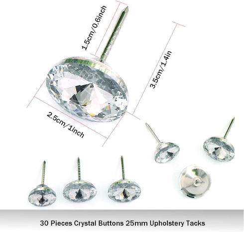 30 Pieces Rhinestone Crystal Buttons Diamond Crystal Upholstery Nails Tacks Sofa Bed Headboard Sew Buttons Decorative Push Pins for Sewing Wall DI...