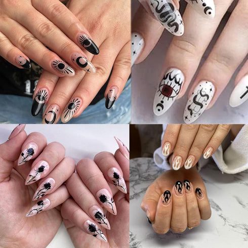 Butterfly Nail Stickers 3D Self-Adhesive Rose Nail Art Stickers Gothic Design Star Nail Decals Black Sun Moon Flame Flower Nail Art Supplies for W...