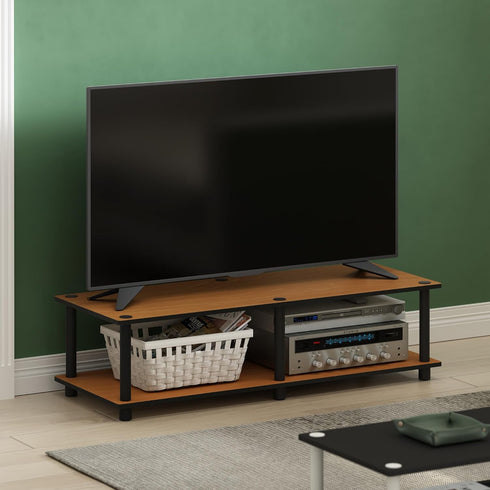 Furinno Just No Tools Wide Light Cherry Television Stand with Black Tube...