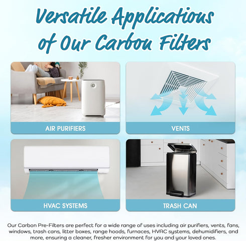 Breathe Naturally Universal Cut to Fit Carbon Activated Air Filter - Replacement Charcoal Filters - Pre Filter Carbon Sheet for Air Purifier, Vent...