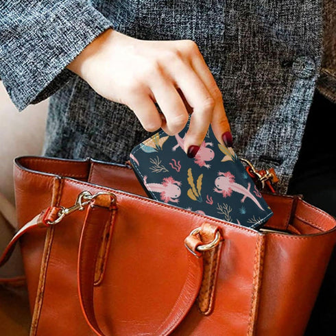 Cute Axolotl RFID Credit Card Holder Wallets Accordion for Women Leather Zipper Card Case Accordion Wallet for Ladies Girls...