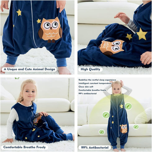 MICHLEY Toddler Sleeping Sack with Feet Newborn Infant Sleeveless Sleeping Bag 2-way Zipper Baby Wearable Blanket for Walkers,Dark Blue Owl,3-5T...