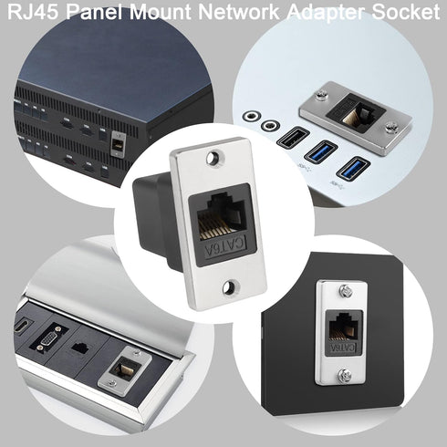 QIANRENON RJ45 Rectangular Panel Network Adapter Cat6A RJ45 8P8C Female to Female Panel Mount Ethernet Connector RJ45 Mounting Network Shield Sock...