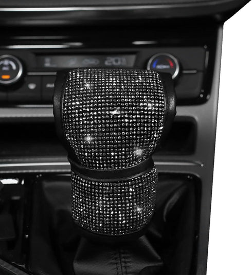 Bling Auto Gear Shift Knob Cover, Car Knob Gear Stick Protector, Leather Auto Gear Shift Knob Cover with Crystal Bling Rhinestones for Girls,Lady,...